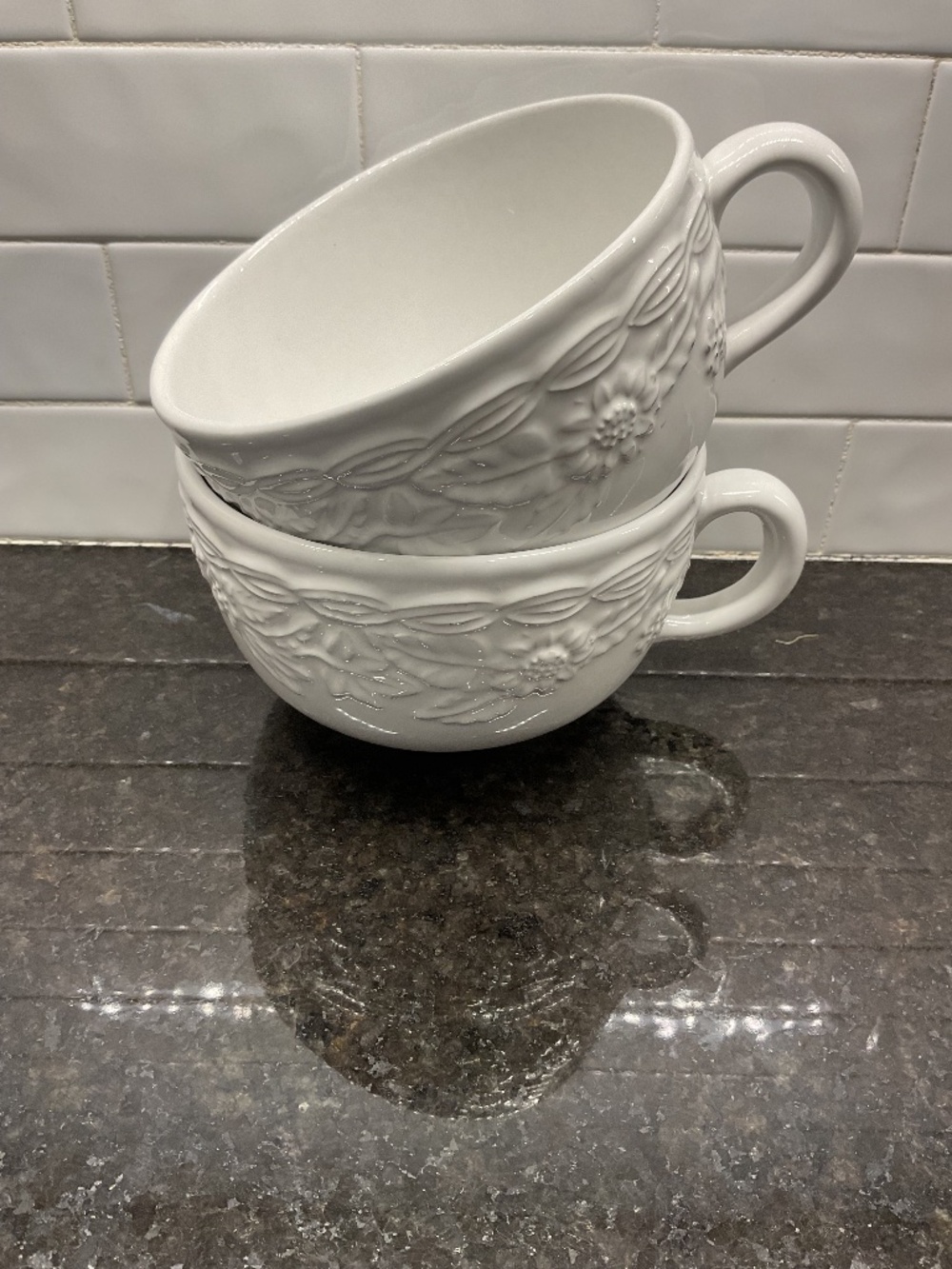 Set of 2 White Ceramic Soup Mugs